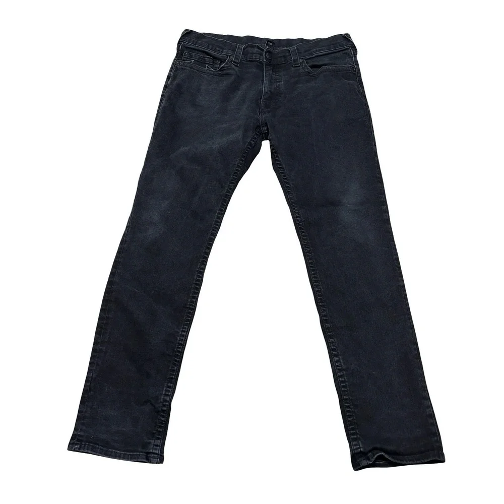 True Religion Men's Geno Relaxed Slim Jeans Faded Black Size 36 x 33